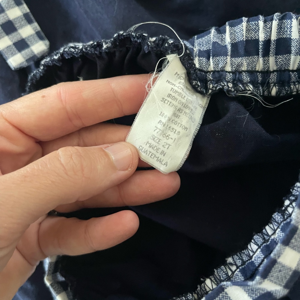 Vintage Navy White Dress & Cap Matching Set Rosettes 2T Cotton Gingham Collar - Picture 6 of 12